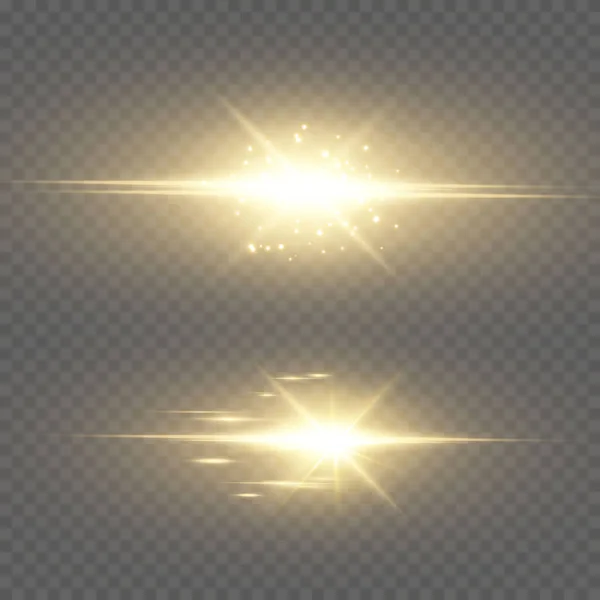 Slunce Září Jasnými Paprsky Realistickou Září Světelná Hvězda Průhledném Černém — Stockový vektor