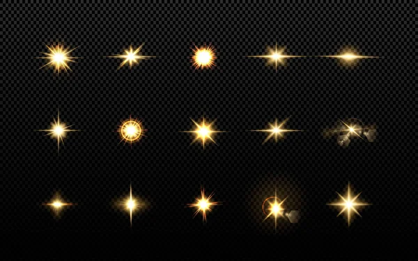 Солнце Светит Яркими Лучами Реалистичным Бликом Светлая Звезда Прозрачном Черном — стоковый вектор