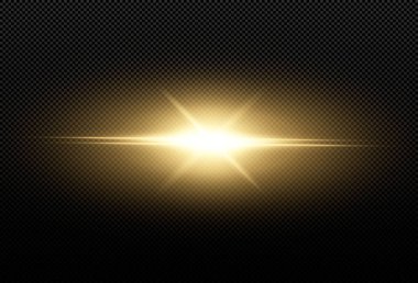 Güneş gerçekçi bir parıltıyla parlayan parlak bir ışık. Şeffaf siyah arkaplanda ışık yıldızı.