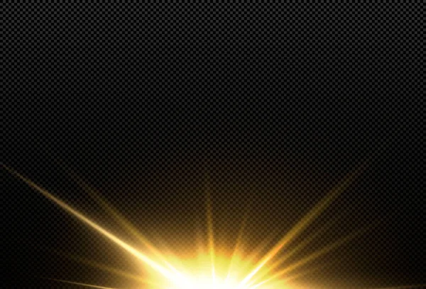 Sun Shining Brightlight Rays Realistic Glare Light Star Transparent Black — Stock Vector