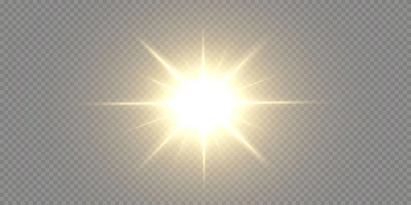 Sol Está Brillando Rayos Luz Brillante Con Resplandor Realista Estrella — Archivo Imágenes Vectoriales