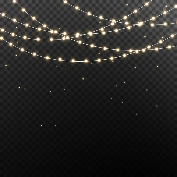 Žárovky Izolované Průhledném Pozadí Girlandy Zářící Lehkými Vánočními Světly — Stockový vektor