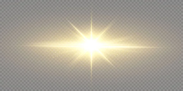 Sun Shining Brightlight Rays Realistic Glare Light Star Transparent Black — Stock Vector