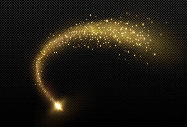 黄金の光の彗星 魔法のライトライン これは落下する金の星です 祭りの装飾要素 — ストックベクタ