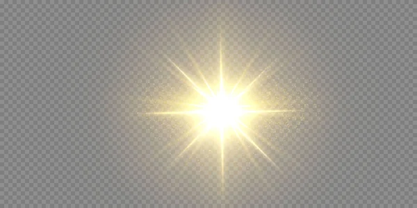 Sol Está Brillando Rayos Luz Brillante Con Resplandor Realista Estrella — Vector de stock