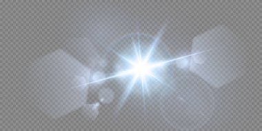 Siyah arka planda izole edilmiş parlak neon yıldızlar. Efektler, mercek parlaması, parlaklık, patlama, neon ışığı, set. Parlayan yıldızlar, güzel mavi ışınlar. Vektör illüstrasyonu.