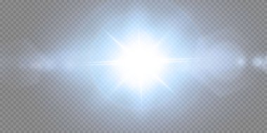 Siyah arka planda izole edilmiş parlak neon yıldızlar. Efektler, mercek parlaması, parlaklık, patlama, neon ışığı, set. Parlayan yıldızlar, güzel mavi ışınlar. Vektör illüstrasyonu.