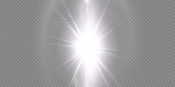 Sun Shining Brightlight Rays Realistic Glare Light Star Transparent Black — Stock Vector