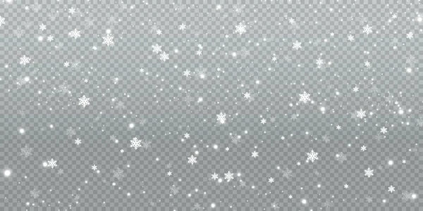 白い透明な背景に風に吹かれた雪片からの抽象的な冬の背景 — ストックベクタ