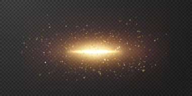 Siyah arka plan üzerinde soyut stil ışık efekti. Altın ışıklı neon hat. Parlayan altın tozu ve parıltısı. Işık izi. Vektör hisse illüstrasyonu 10 puan
