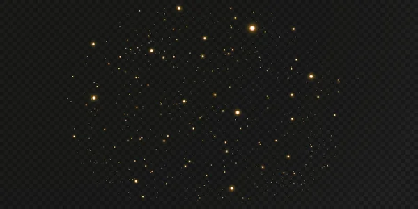 クリスマスゴールドのコンフェッティの星が落ち 輝く星は宇宙の光の点の反射の中で夜空を飛んでいます 魔法の輝き — ストックベクタ