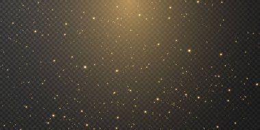 Noel altın konfeti yıldızları yağıyor, parlayan yıldızlar gece gökyüzünde uzayın ışık noktaları arasında uçuyor. Tatil vektör arkaplanı. sihirli parlama.