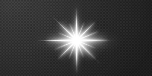 Sun Shining Brightlight Rays Realistic Glare Light Star Transparent Black — Stock Vector