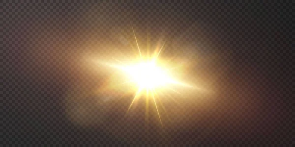 太阳闪烁着光芒 闪烁着现实的光芒 在透明的黑色背景上的明亮恒星 — 图库矢量图片
