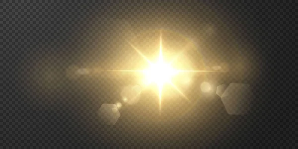 Sol Está Brilhando Raios Luz Com Brilho Realista Estrela Luz — Vetor de Stock