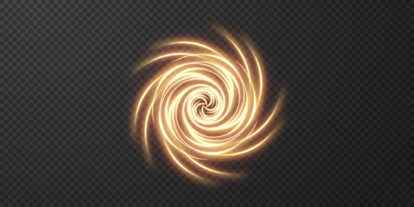 光の現実的な曲線 魔法の輝く黄金の輝き効果 抽象的な光の線 光エネルギーの強力なエネルギーフロー — ストックベクタ