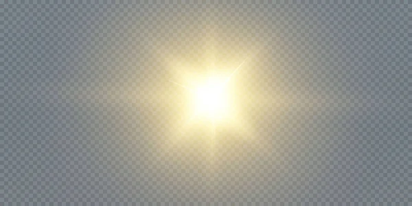 Sol Está Brillando Rayos Luz Brillante Con Resplandor Realista Estrella — Archivo Imágenes Vectoriales