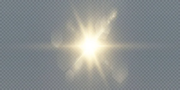 Sol Está Brillando Rayos Luz Brillante Con Resplandor Realista Estrella — Archivo Imágenes Vectoriales