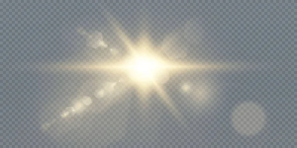 Sol Está Brillando Rayos Luz Brillante Con Resplandor Realista Estrella — Vector de stock