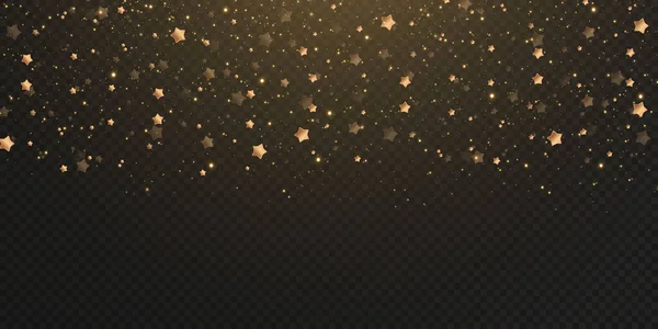 Weihnachten Gold Konfetti Sterne Fallen Leuchtende Sterne Fliegen Über Den — Stockvektor