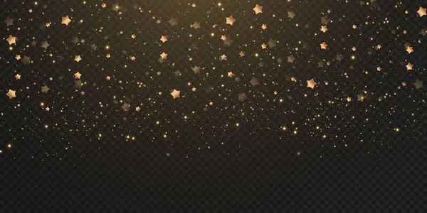 Weihnachten Gold Konfetti Sterne Fallen Leuchtende Sterne Fliegen Über Den — Stockvektor