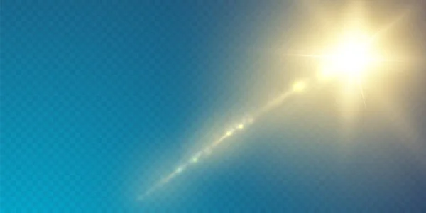 Sol Está Brillando Rayos Luz Brillante Con Resplandor Realista Estrella — Vector de stock