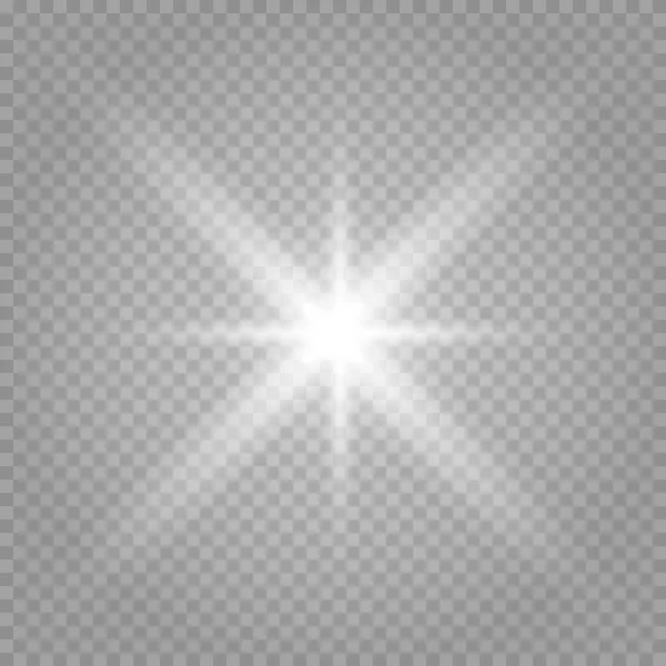 Die Sonne Scheint Helle Lichtstrahlen Mit Realistischem Blendlicht Heller Stern — Stockvektor