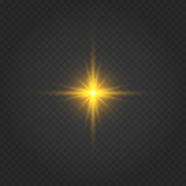 Glanzende Gouden Sterren Geïsoleerd Zwarte Achtergrond Effecten Lensflare Glans Explosie — Stockvector