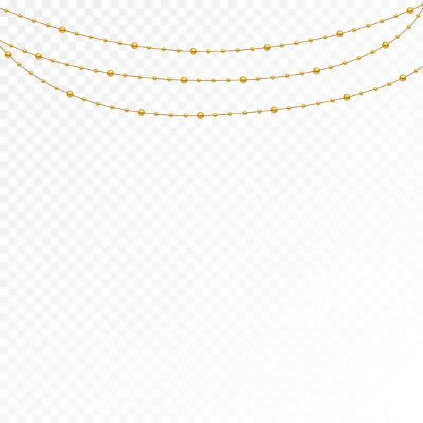 Beyaz Arkaplanda Altın Boncuklar Altın Boncuklar Altın Zincirler Değişik Modeller — Stok Vektör