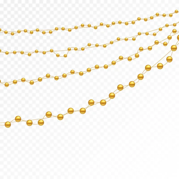 Beyaz Arkaplanda Altın Boncuklar Altın Boncuklar Altın Zincirler Değişik Modeller — Stok Vektör