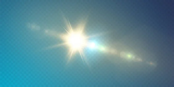Sol Está Brillando Rayos Luz Brillante Con Resplandor Realista Estrella — Archivo Imágenes Vectoriales