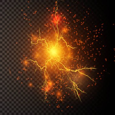 Lightning flash light thunder sparks on a transparent background.Fire and ice fractal lightning, plasma power backgroundvector illustration clipart