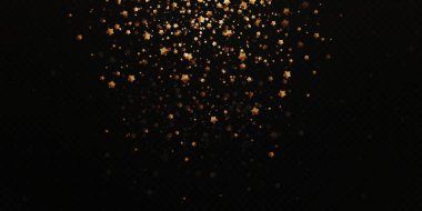 Noel altın konfeti yıldızları yağıyor, parlayan yıldızlar gece gökyüzünde uzayın ışık noktaları arasında uçuyor. Tatil vektör arkaplanı. sihirli parlama.