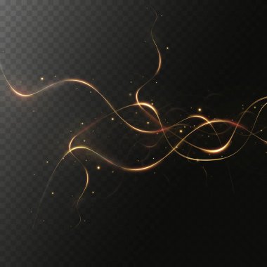 Işık gerçekçi eğri. Sihirli, pırıl pırıl altın parıltı etkisi. Soyut ışık hattı. Işık enerjisinin güçlü enerji akışı.
