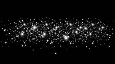 Düşen Noel ışıkları. Sihirli soyut altın tozu ve parıltı. Noel arkaplanı. Soyut altın parçacıkları ve simler siyah bir arkaplanda..