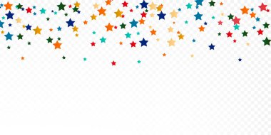 Beyaz şeffaf arkaplanda çok renkli yıldız konfetisi.