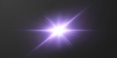 Güneş gerçekçi bir parıltıyla parlayan parlak bir ışık. Şeffaf siyah arkaplanda ışık yıldızı.