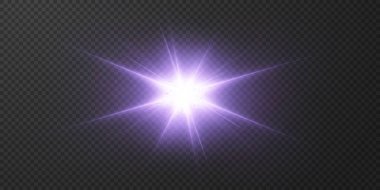 Güneş gerçekçi bir parıltıyla parlayan parlak bir ışık. Şeffaf siyah arkaplanda ışık yıldızı.