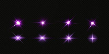 Güneş gerçekçi bir parıltıyla parlayan parlak bir ışık. Şeffaf siyah arkaplanda ışık yıldızı.