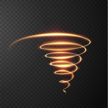 Abstract vector light effect of golden line of light. Movement light lines moving in a circle. Lighting equipment for advertising brochures, banners and materials. clipart