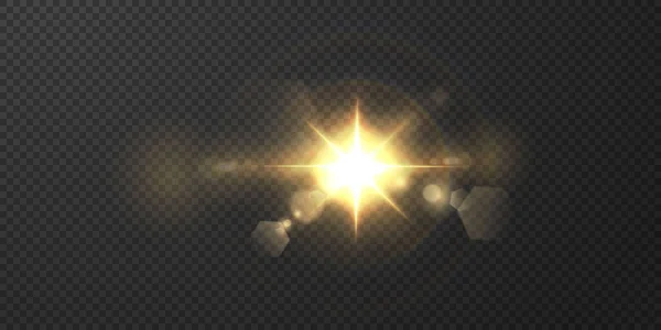 Sol Está Brillando Rayos Luz Brillantes Con Resplandor Realista Estrella — Vector de stock