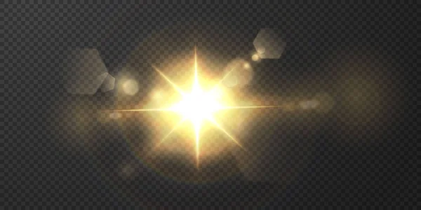 Sun Shining Bright Light Rays Realistic Glare Light Star Transparent — Stock Vector