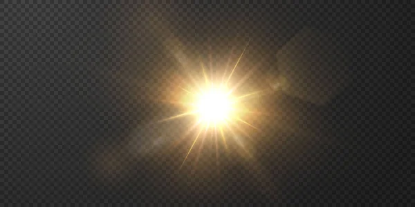 Soleil Brille Rayons Lumineux Brillants Avec Des Reflets Réalistes Étoile — Image vectorielle