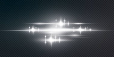 Beyaz yatay lensler parlıyor. Lazer ışınları, yatay ışık ışınları. Güzel ışık fişekleri. Işık arka planında parlak çizgiler. Parlak, soyut, ışıl ışıl bir arka plan.