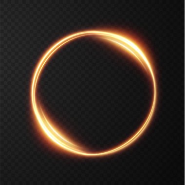 Altın dairenin vektör ışık çizgisi etkisi. Şeffaf bir arkaplanda parlak bir ateş izi. Avantajlı hafif yuvarlak çizgi.