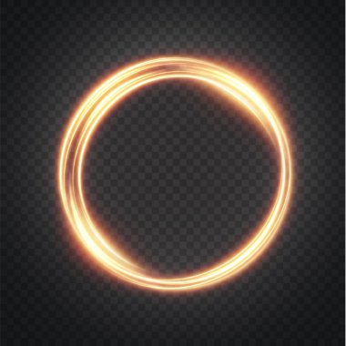 Altın dairenin vektör ışık çizgisi etkisi. Şeffaf bir arkaplanda parlak bir ateş izi. Avantajlı hafif yuvarlak çizgi.