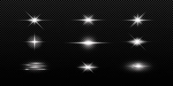 Skinnande Stjärnor Isolerade Transparent Vit Bakgrund Effekter Bländning Utstrålning Explosion — Stock vektor