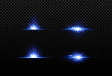 Vektör neon ışık setlerinin etkilerini tanıtmak. Parlak mavi soyut çizgi. Şeffaf mercek parlamasına uygun. Parlak ışık oyun tasarımı, afişler, posterler için kullanılabilir.