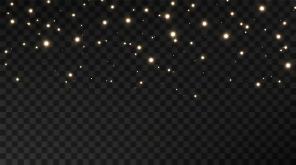 クリスマスゴールドのコンフェッティの星が落ち 輝く星は光の点の反射の中で夜空を飛んでいます 休日のベクトルの背景 魔法の輝き — ストックベクタ