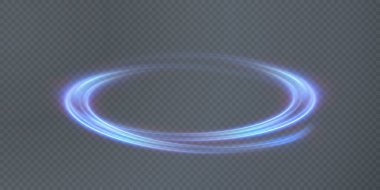 Abstract vector light lines swirling in a spiral. Light simulation of line movement. Light trail from the ring. Illuminated podium for promotional products. clipart